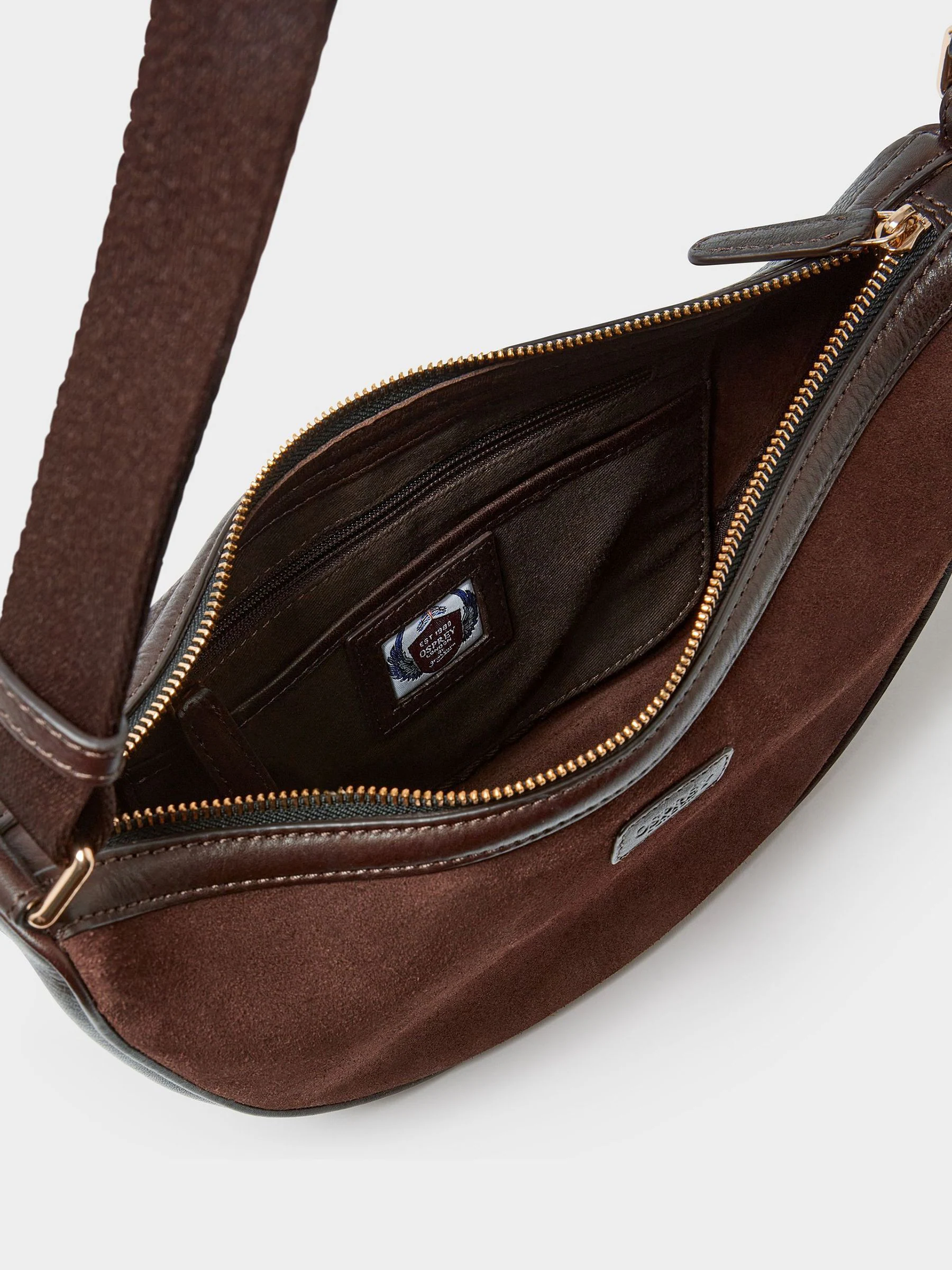 Osprey London The Mocha Suede Sling Brown Bag