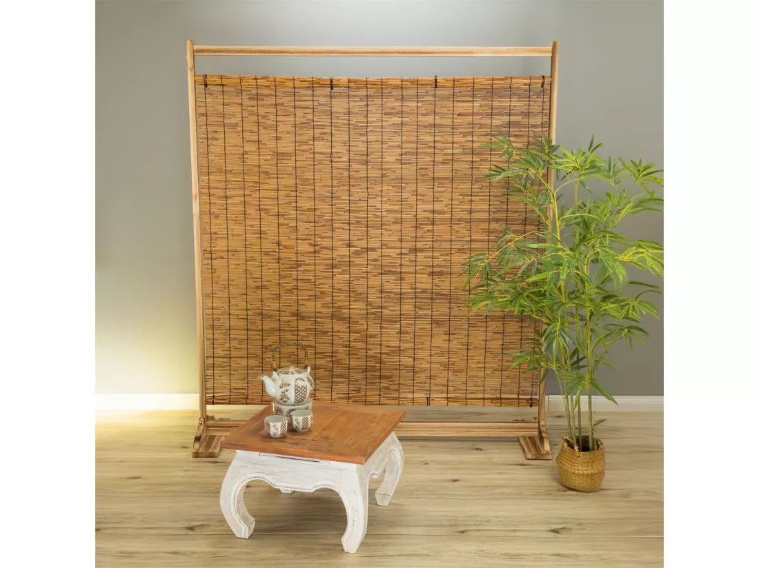 PARAVENT Amara 170x150 cm, bois, roseau, avec pieds de support couleurs naturelles