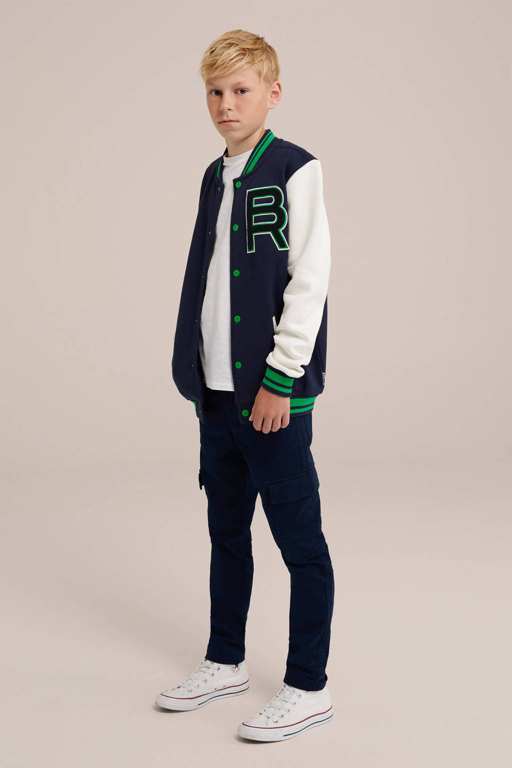 WE Fashion slim fit cargobroek royal navy