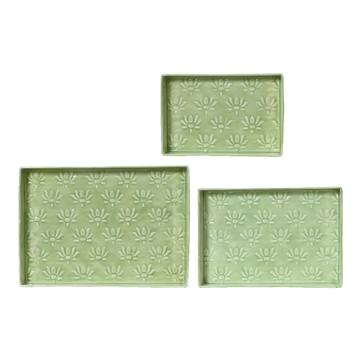 Lot de 3 plateaux décoratifs (34 x 24 cm) Fleurs d'Ésmée Vert pomme