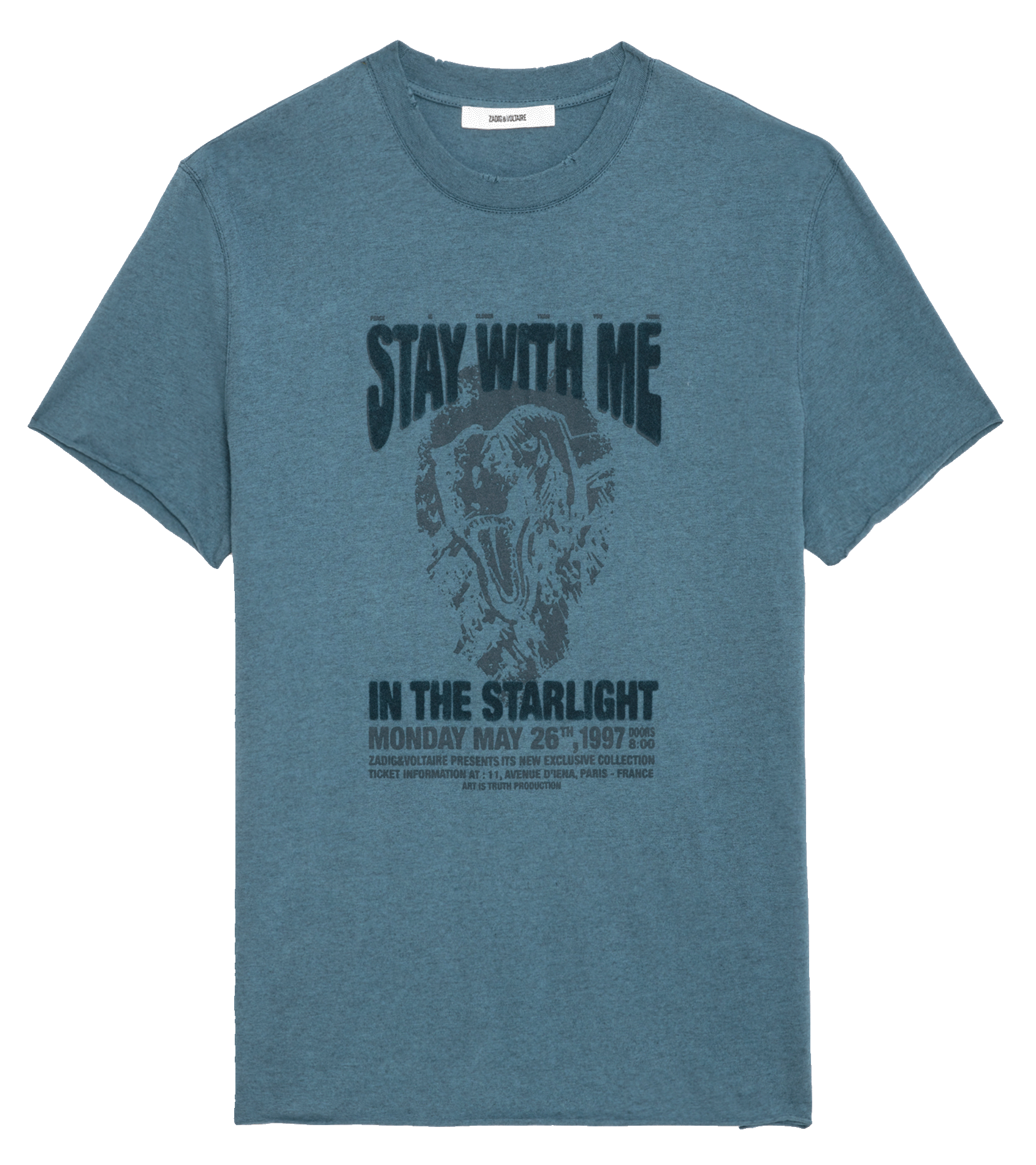 JIMMY - Tee-shirt col rond droit en coton bio sérigraphié | Bleu