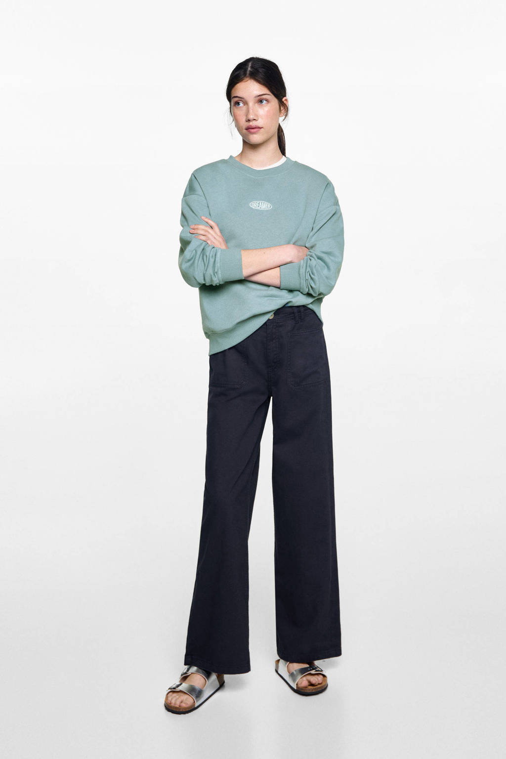 MANGO TEEN sweater met tekst en borduursels mintgroen