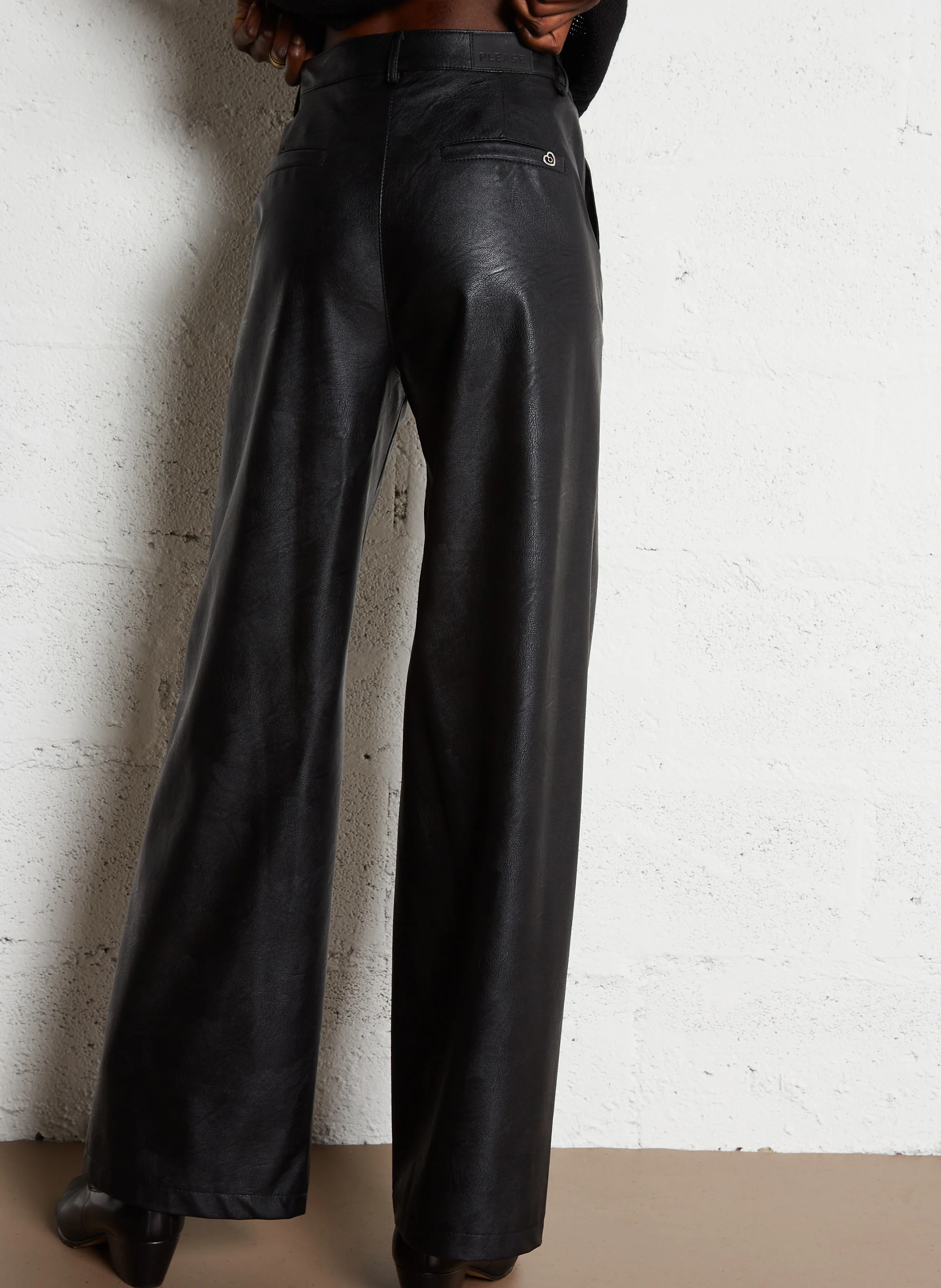 Pantalon large effet cuir | Noir
