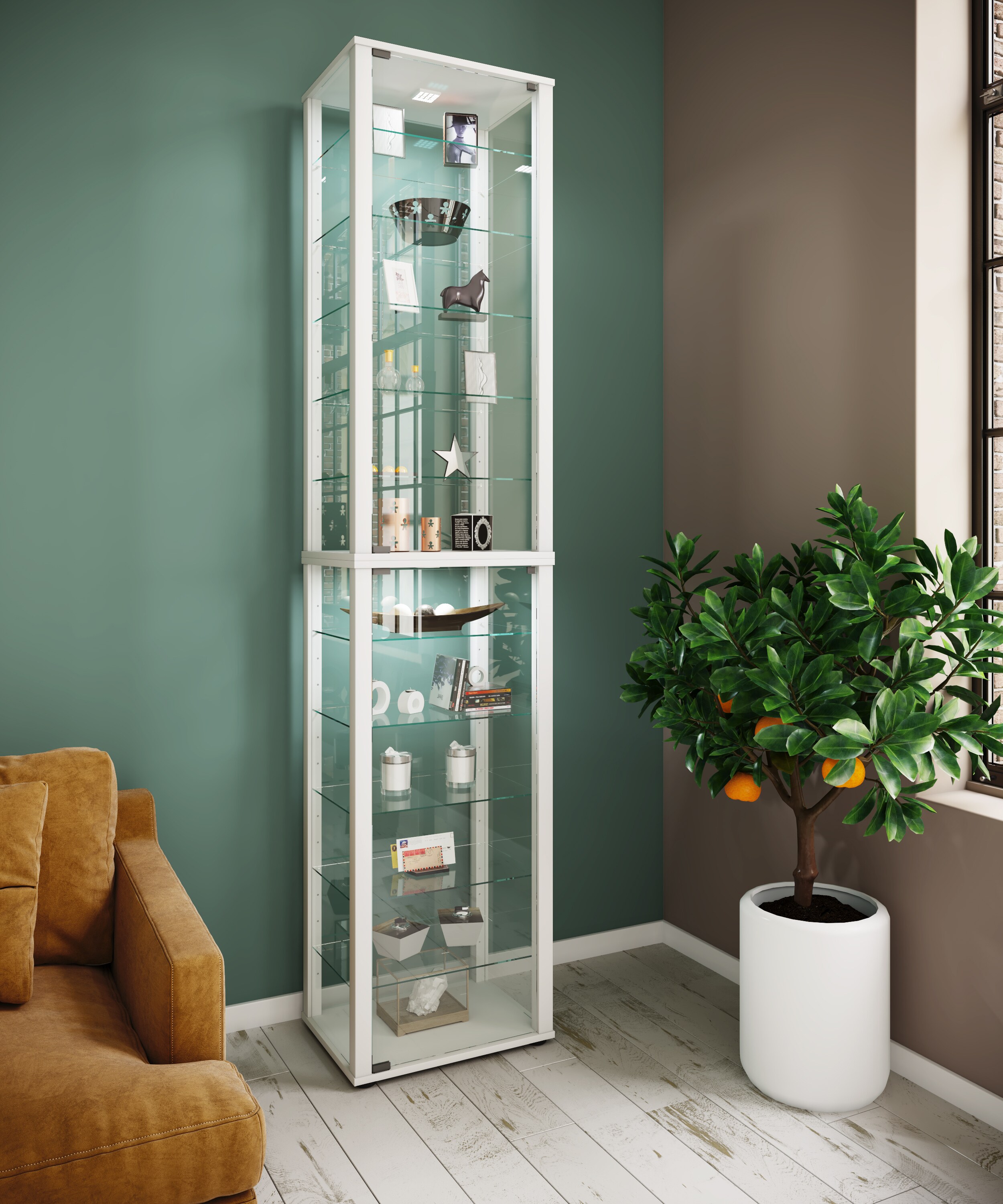 VCM Holz Glas Vitrine Sammelvitrine Glasvitrine Schaukasten Standvitrine Kavisa XXL