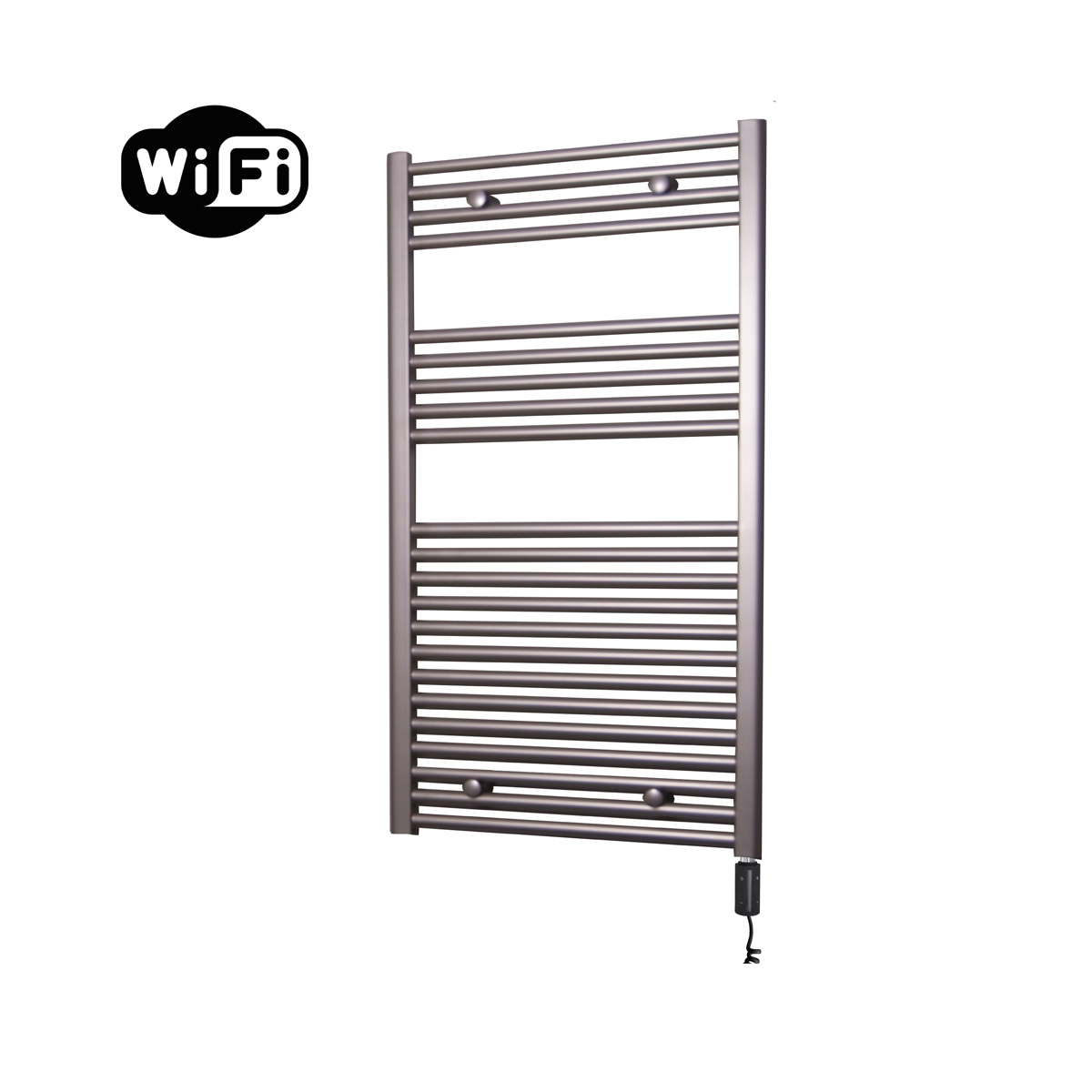 Sanicare elektrische design radiator 60x112cm inox-look met WiFi en thermostaat rechts zwart