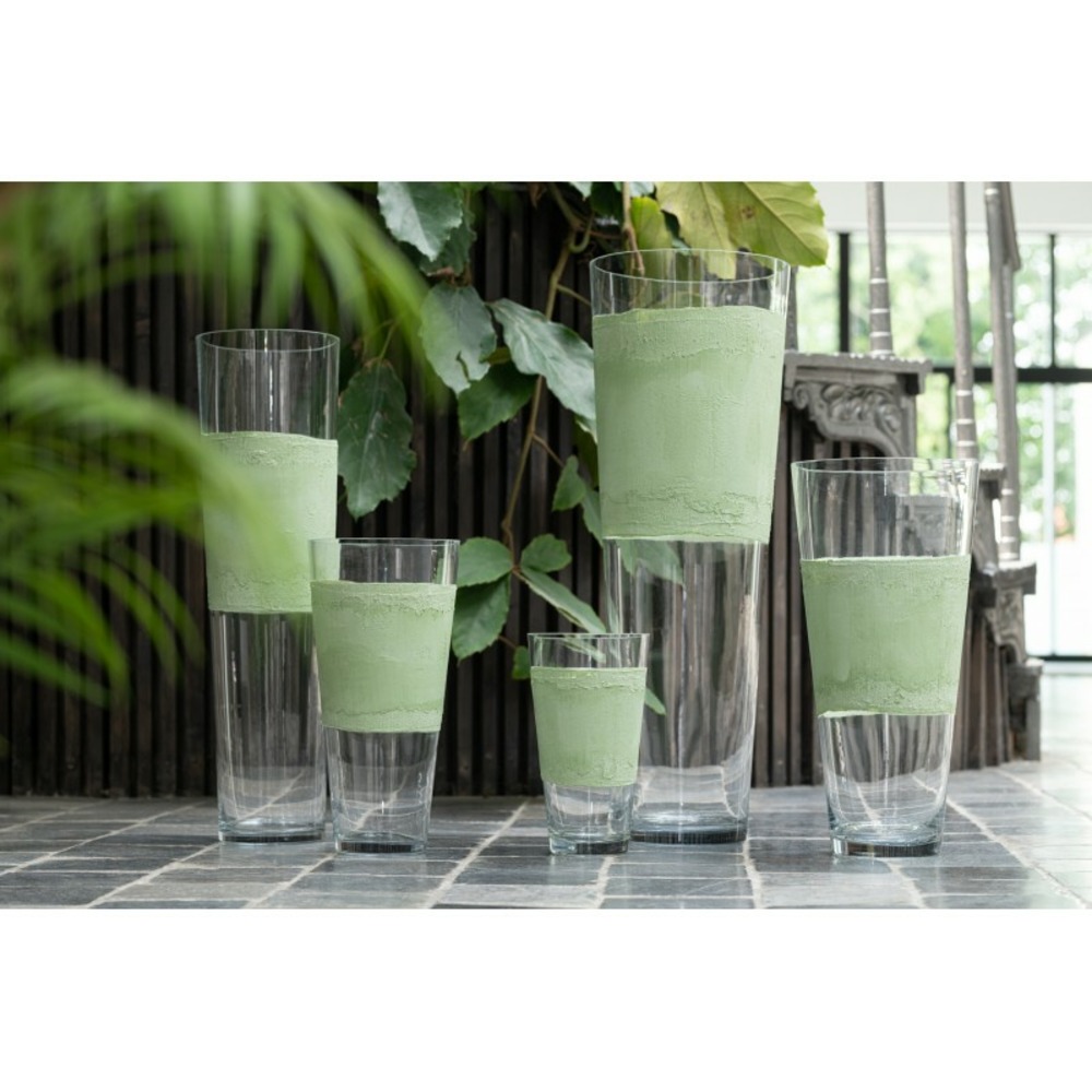 Vase avec ligne en verre vert 25x25x70 cm
