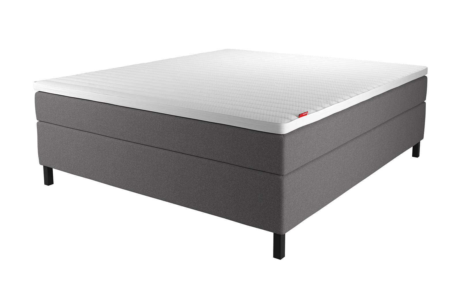 SL8 kontinentalseng Tekstil Poppy 25 i 210x210 cm. Medium/Ekstra fast komfort m/Premium latex overmadrass og Pillar black ben 13cm. Uten hodegavl.