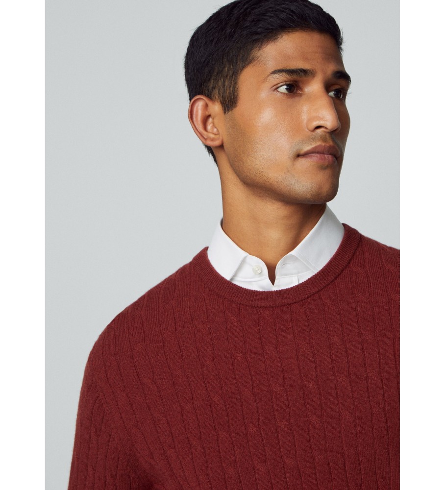 Camisa Hackett de lã de cordeiro com tranças, cor vermelho tijolo.