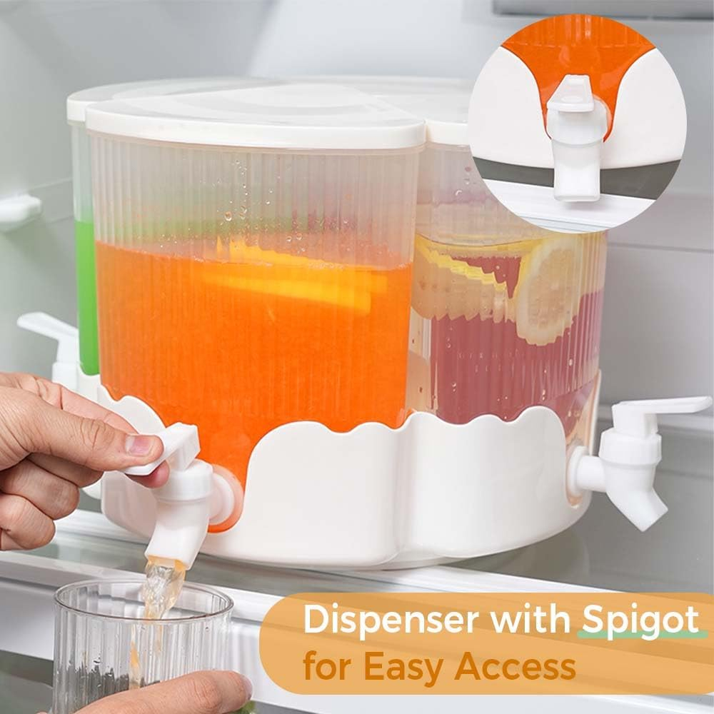 (6L) 360º Grad Getränke Spender mit 4-fach Zapfhahn Party Dispenser für Limonade / Wasser / Fruchtsaft / Ice Tea - Weiss / Transparent