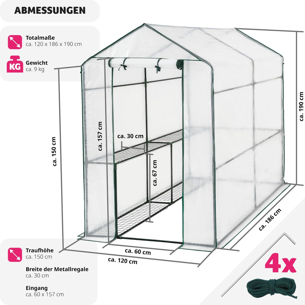 tectake Andrea 3,6 m³ foliekas, met 4 planken inclusief scheerlijnen en haringen, 186 x 120 x 190 cm