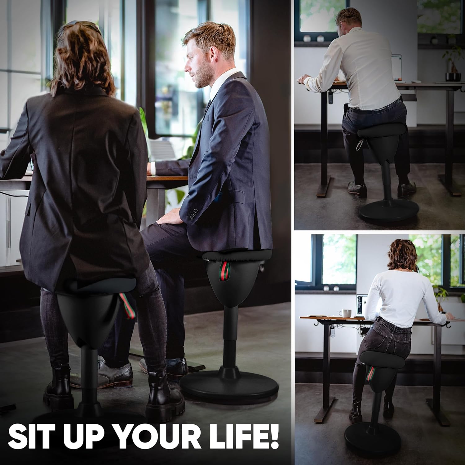 Bürohocker Ergonomisch [TESTSIEGER] Sitzhocker Höhenverstellbar [48-68cm] Ergonomischer Hocker für Büro [Schwingeffekt] Wackelhocker Stehhocker | Arbeitshocker rutschfest Rund