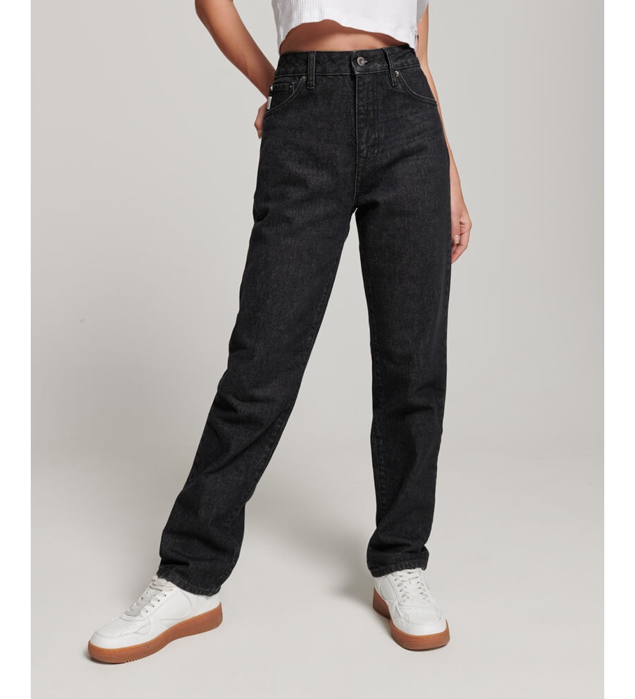 Superdry Vaqueros rectos de talle alto de algodn orgnico negro