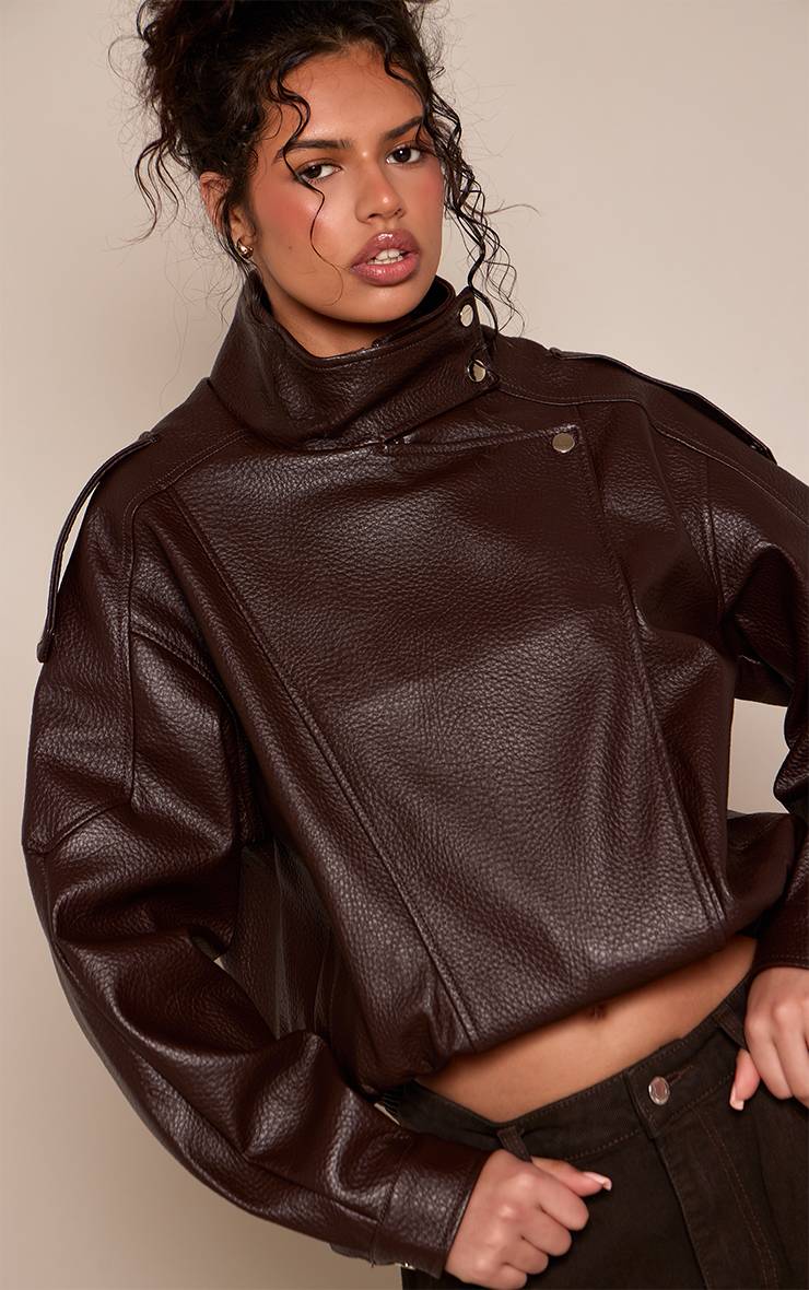 Dark Chocolate Veste De Motard En Synthétiquecuir À Col Montant