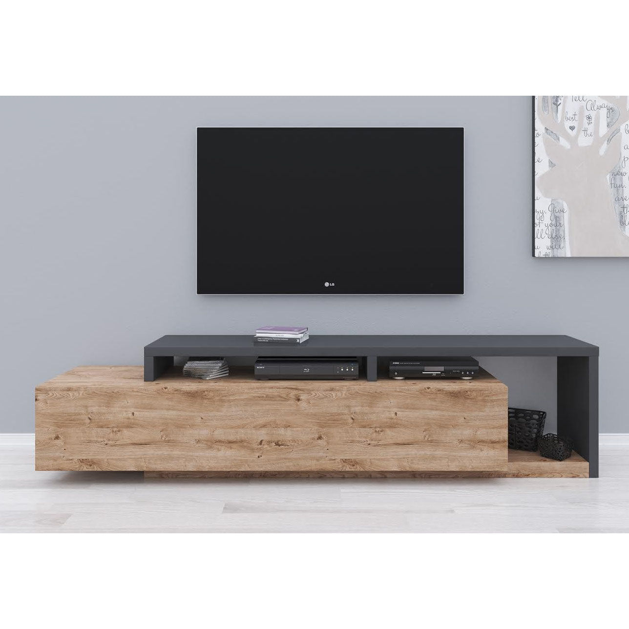 Bello - TV-Meubel met lade - Eiken/antraciet - 219x45x52 cm