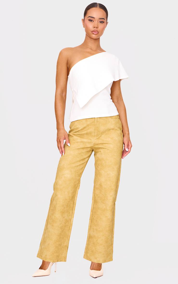 Moutarde Pantalon Droit Court En Synthétique Effet Délavé