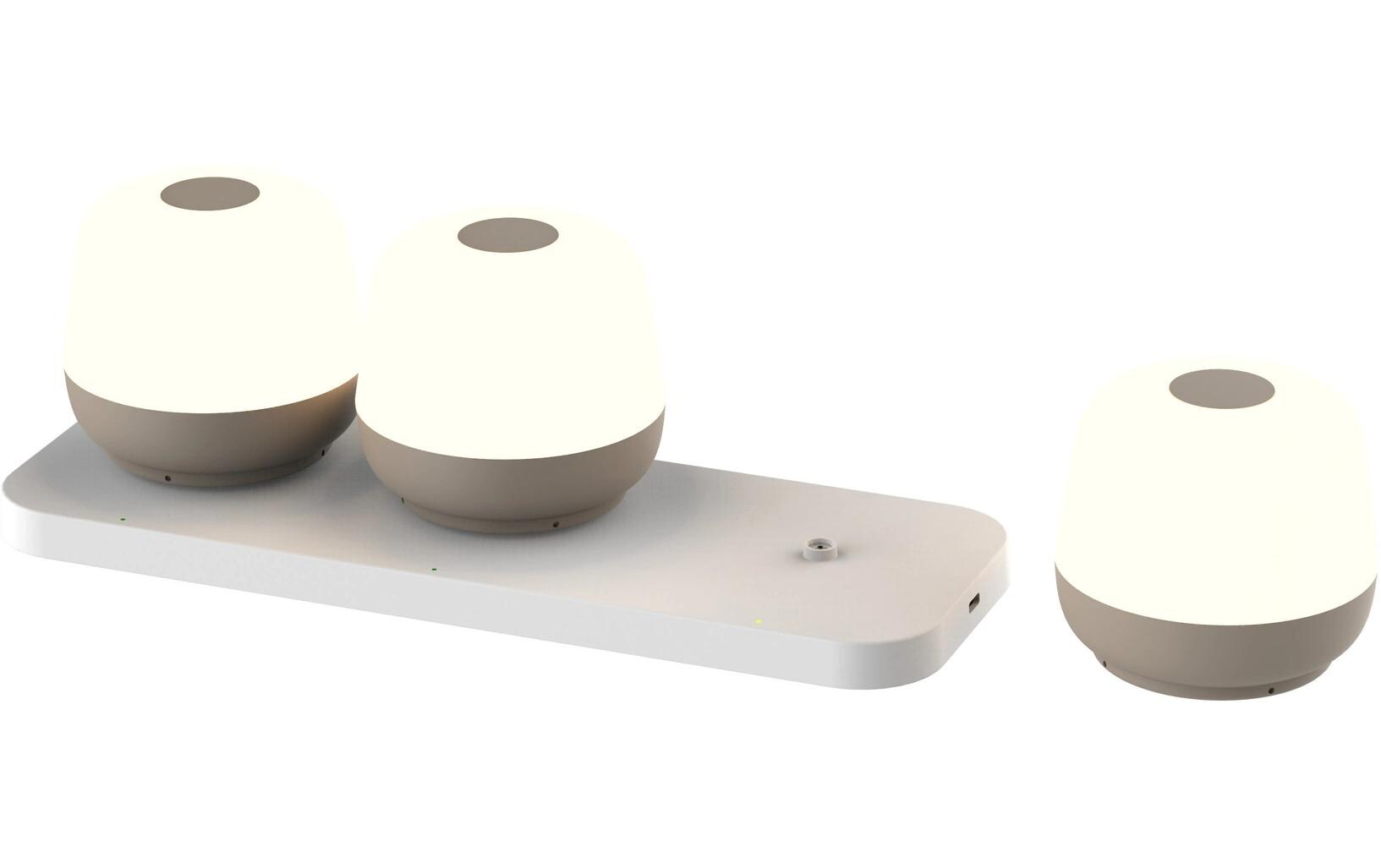 Akku-Tischleuchte MoveGlow 3er Set, SandAkku-Tischleuchte 3er-Set mit Ladestation