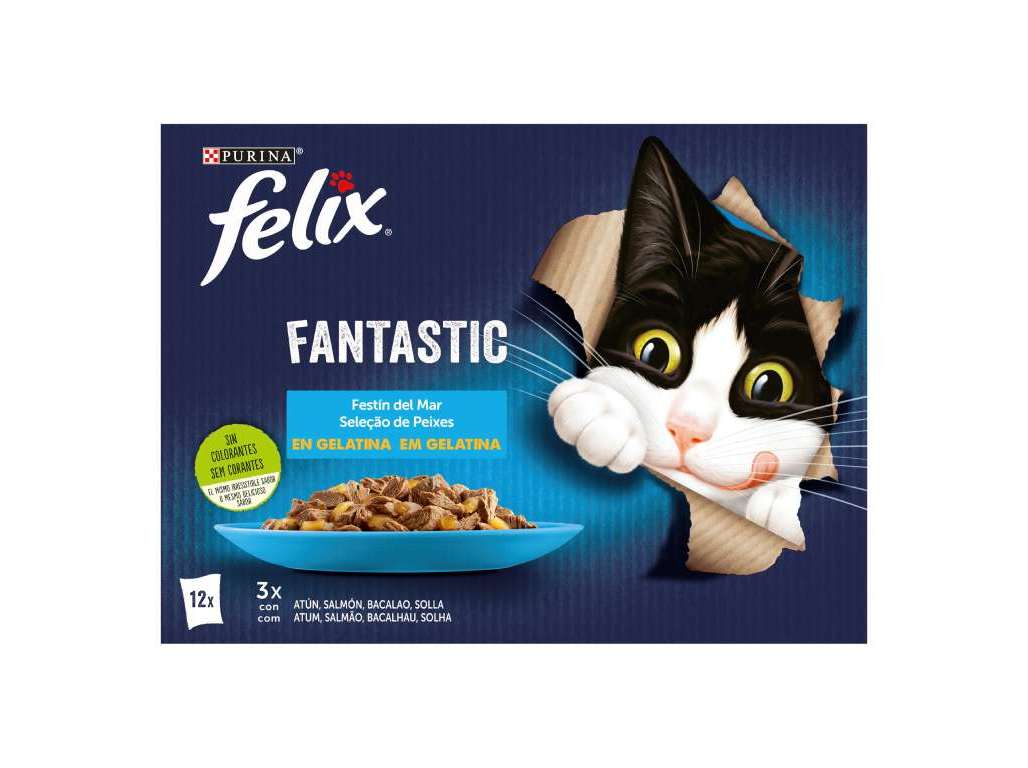 COMIDA HÚMIDA PARA GATO FELIX FANTASTIC PEIXE 12X85G