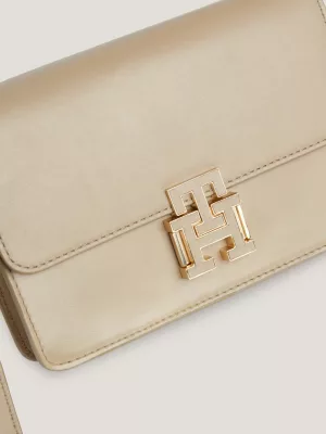 Bolsa transversal pequena de couro com fecho de pressão
