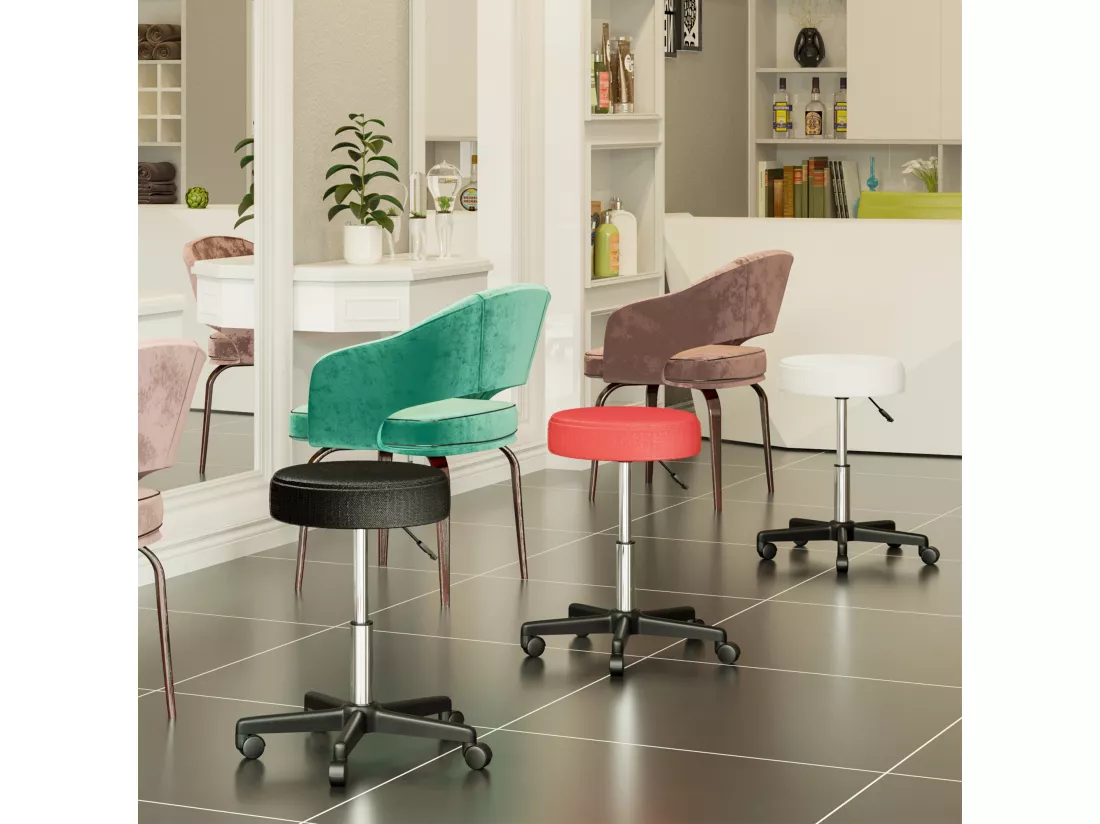 Tabouret massage a roulettes reglable en hauteur pivotant avec trois couleurs de housse de protection