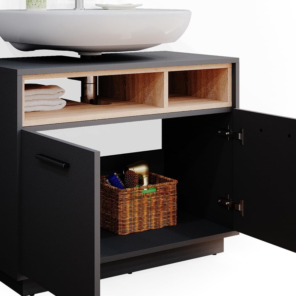 Vicco Waschbeckenunterschrank Anthrazit Beatrice 80x64x40 cm - Unterschrank für das Badezimmer, Zusätzlicher Stauraum direkt unter dem Waschbecken
