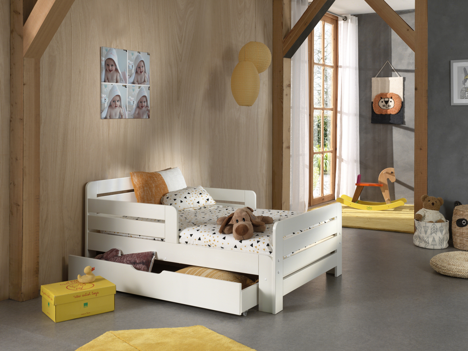 Kinderbett JUMPER - weiß - ausziehbar - mit Bettschublade - 90x140-200 cm