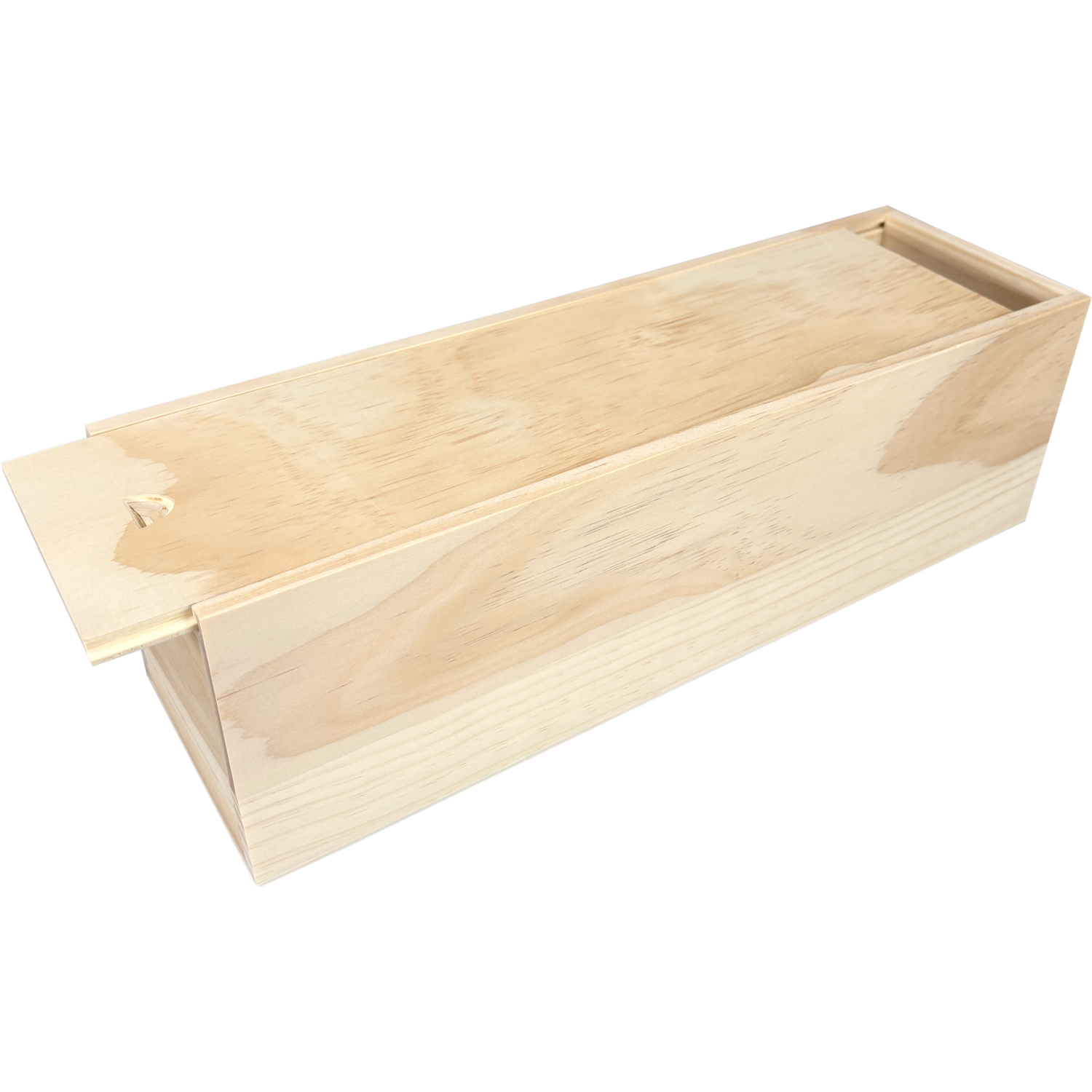 Wijnkist, 1 fles, schuifdeksel, 340x95x95mm, hout, naturel