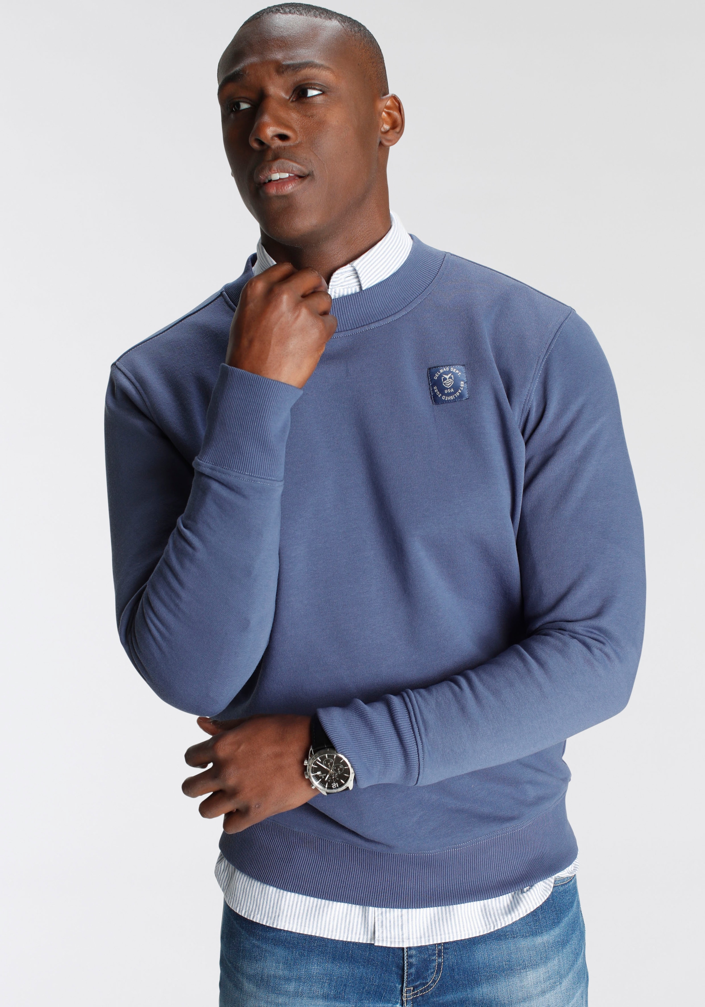 DELMAO Sweatshirt , Langarm,  Regular Fit,  unifarben,  Basic-Stil