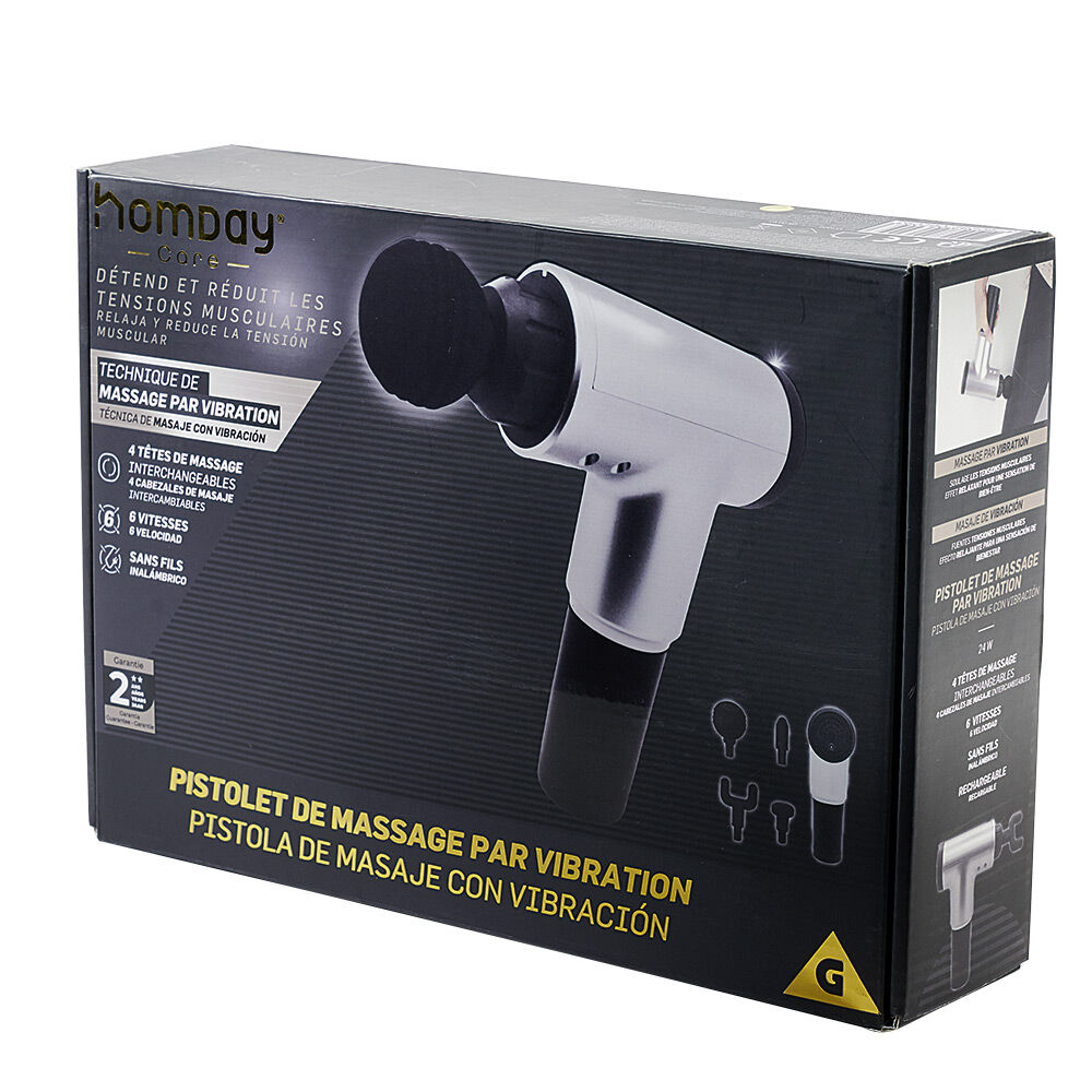 Pistolet de massage par vibration Homday Care sans fil blanc et noir