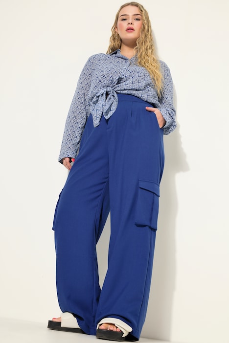 Cargohose, High Waist, Wide Legs, teilelastischer Bund, Cargotaschen