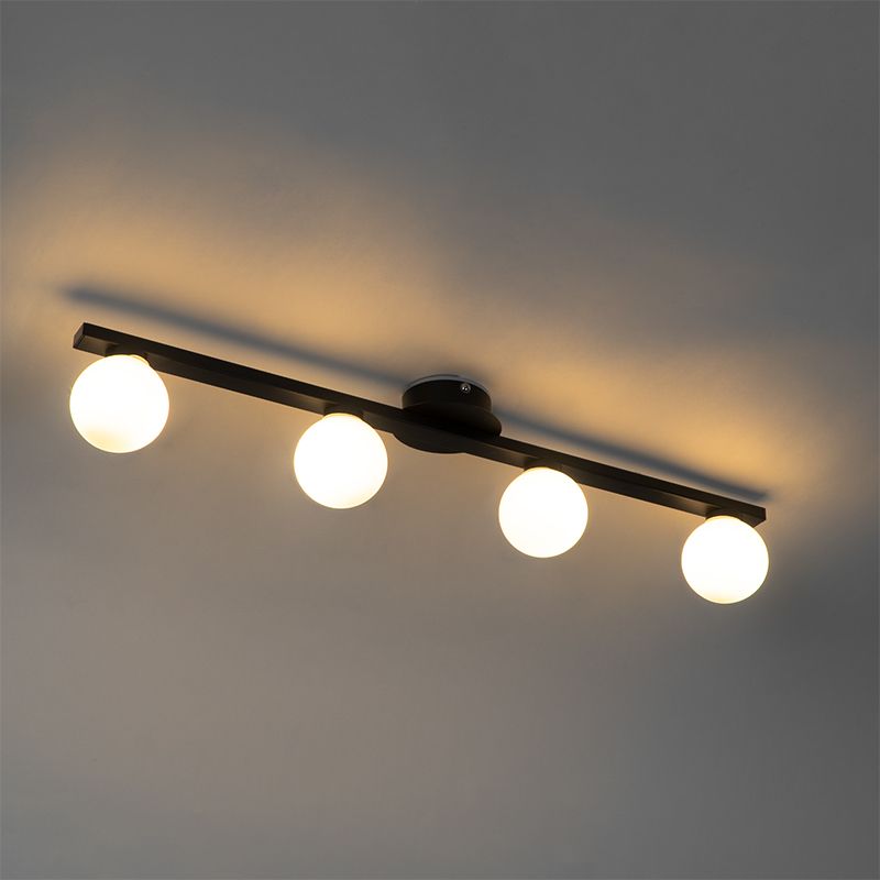 Moderne plafondlamp zwart IP44 4-lichts - Cederic