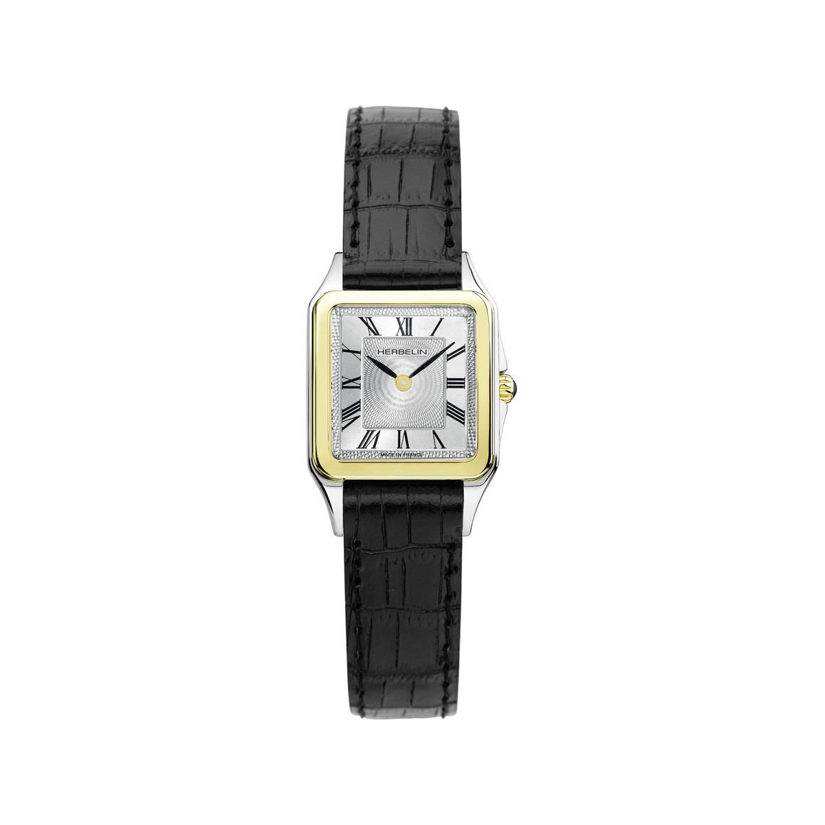 Montre HERBELIN Luna femme analogique acier bicolore bracelet cuir noir