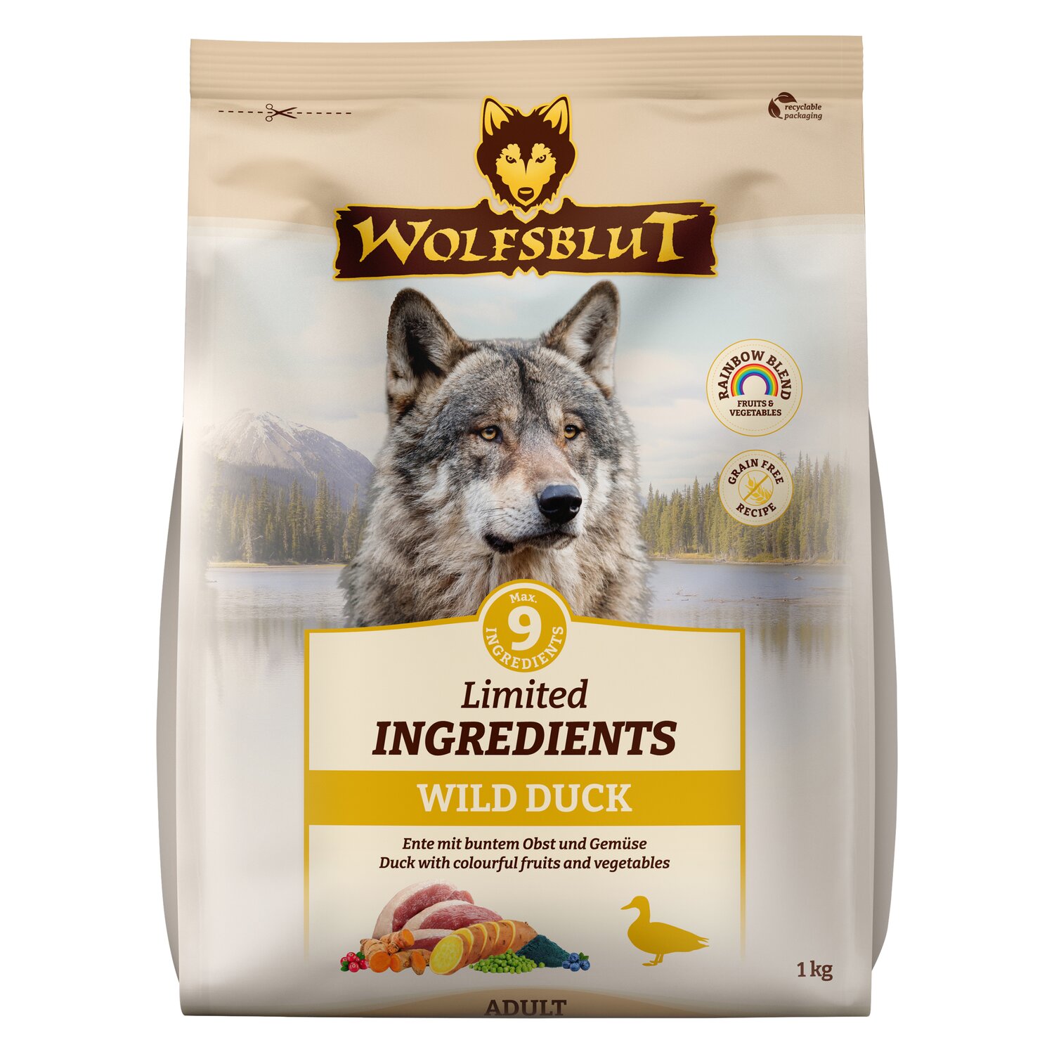WOLFSBLUT Trockenfutter 9 Wild Duck - 1 kg - Ente