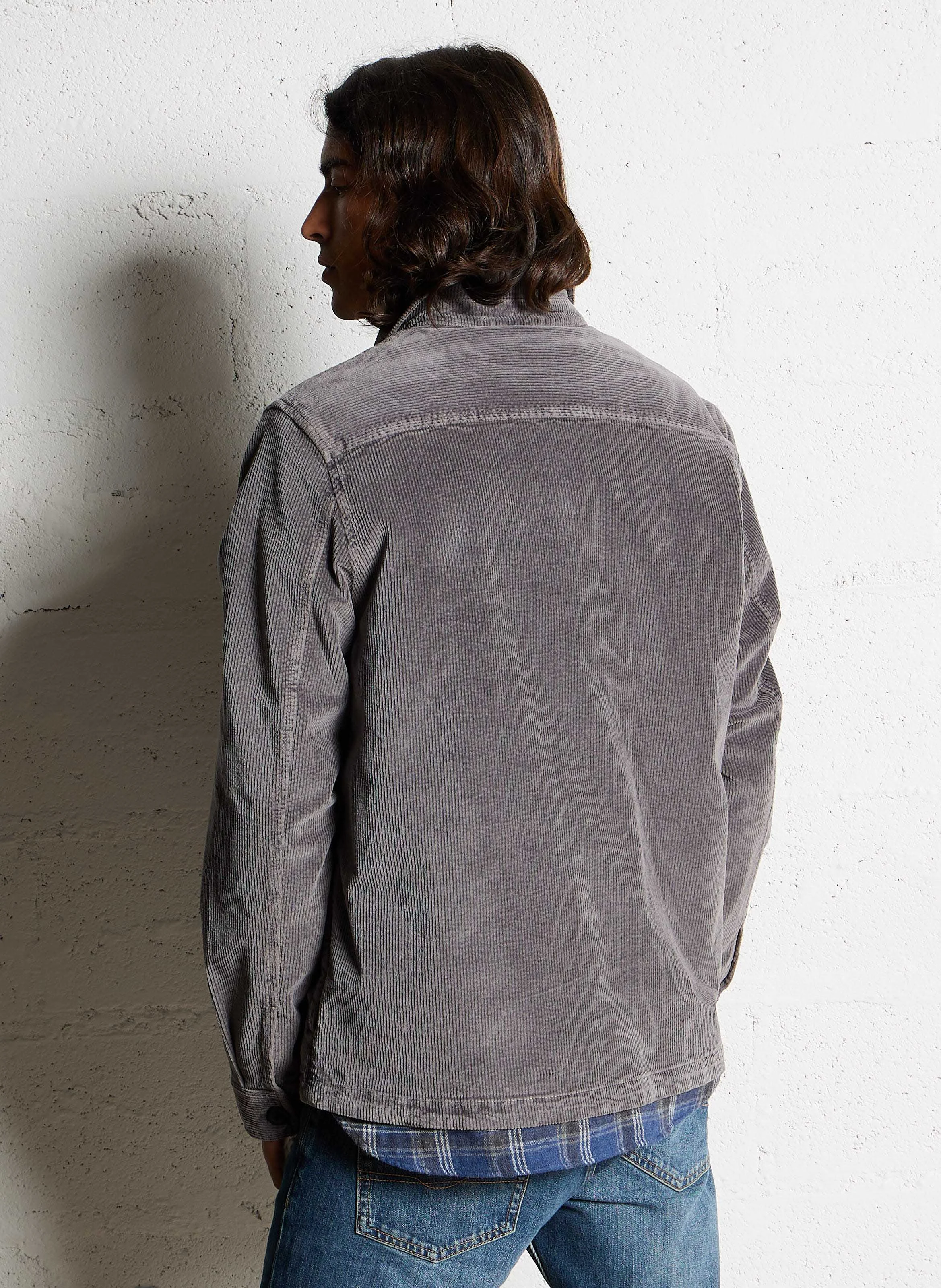 Surchemise col classique droite en coton bio mélangé | Gris