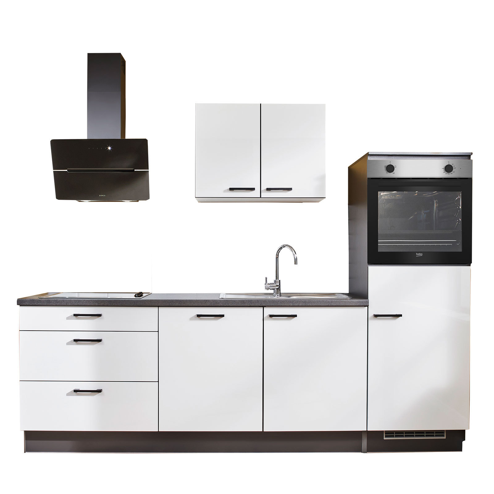 Küchenblock - steingrau Hochglanz-lavagrau - mit E-Geräten - 260 cm