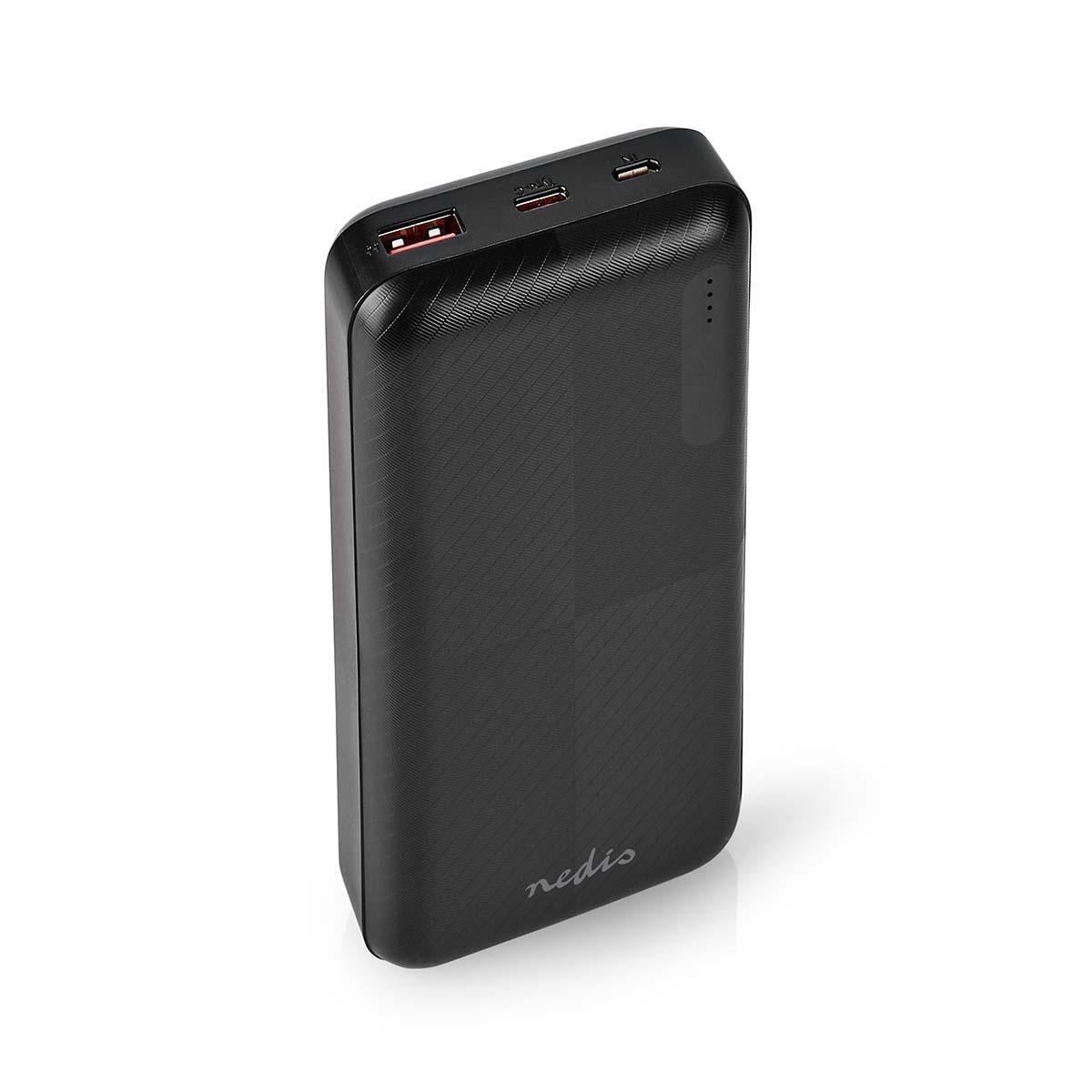 Nedis Power Bank | 20000 mAh | 1.5 / 2.0 / 3.0 A | Antall utganger: 2 | Utgangstilkobling: 1x USB-A / 1x USB-C™ | Inngangstilkobling: 1x Micro USB / 1x USB-C™ | PD2.0 18W | Lithium-Polymer