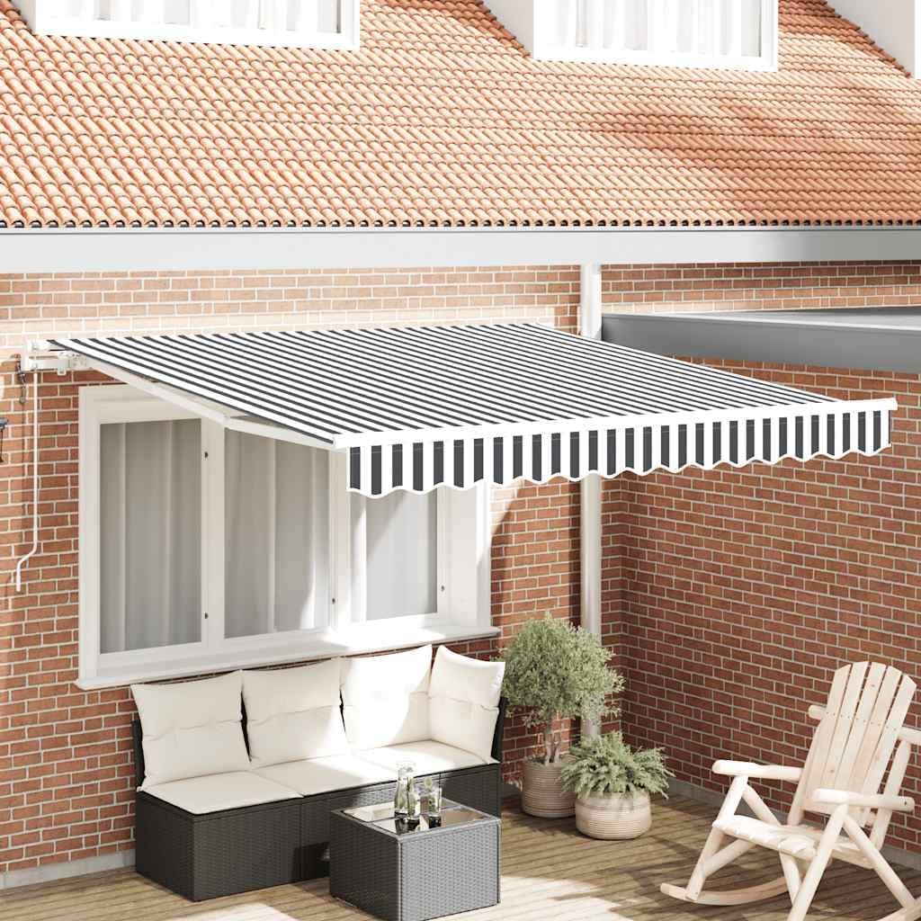 Automatisches einziehbares Sonnenrollo 300 x 250 cm Anthrazit und Weiß, Stoff mit PU-Beschichtung, Fernbedienung zum einfachen Öffnen und Schließen, Rahmen aus lackiertem Aluminium