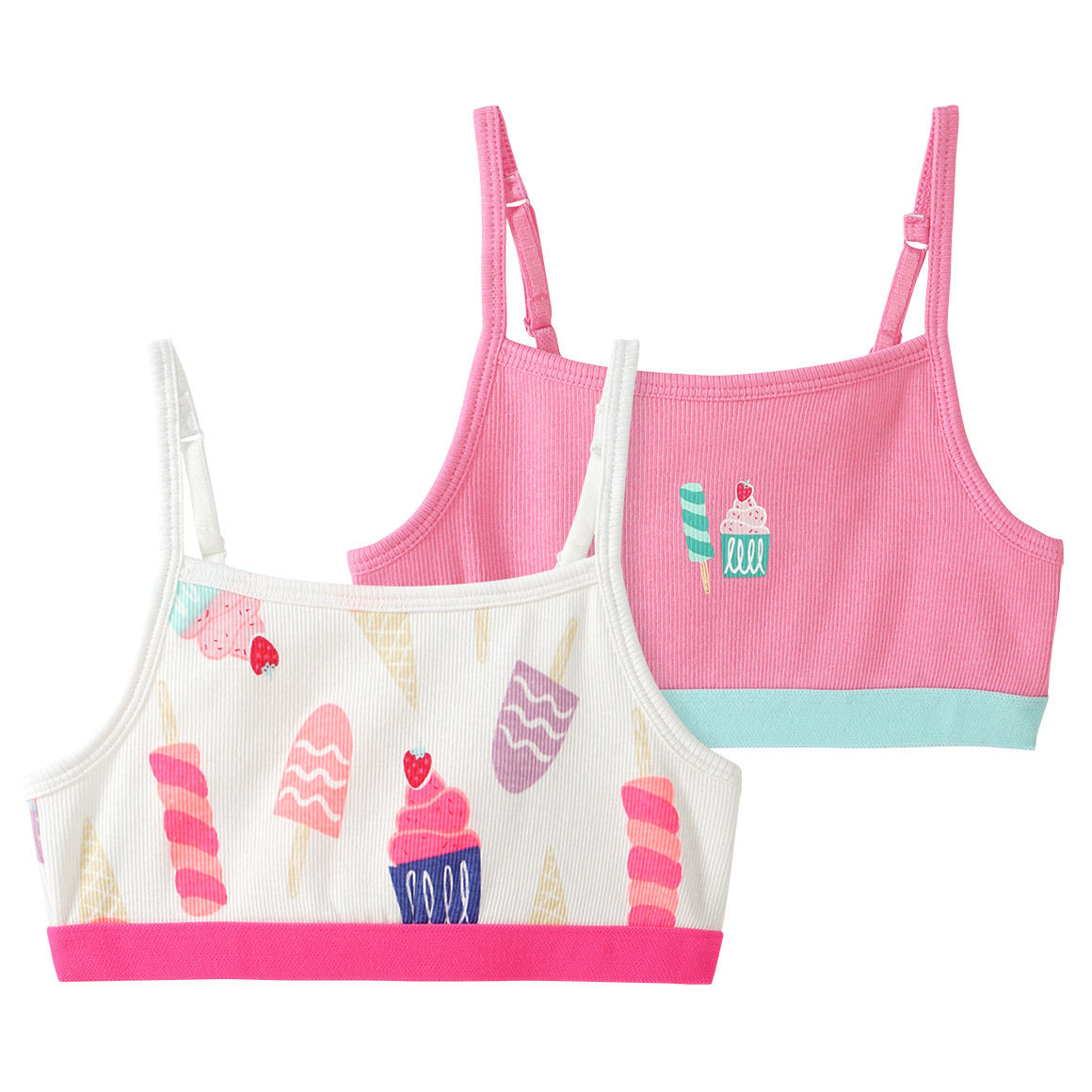 Famy 2 Mädchen Bustiers mit Rippstruktur weiss / rosa
