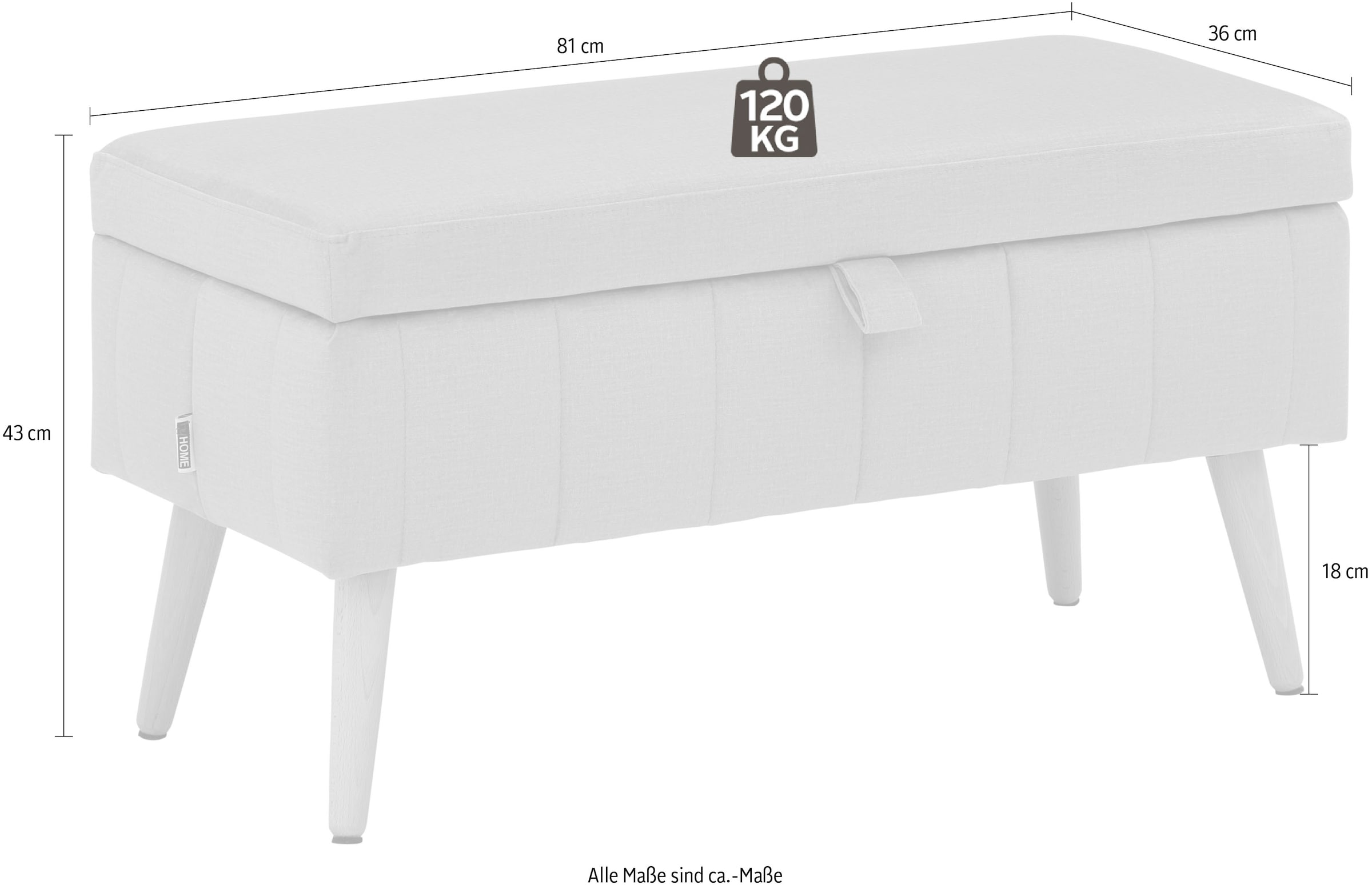 GOODproduct Truhenbank »AMIRA Sitzbank mit Stauraum, Masse B/T/H: 81/36/43 cm« mit Staufach, in 3 Bezugsqualitäten mit feiner Steppung