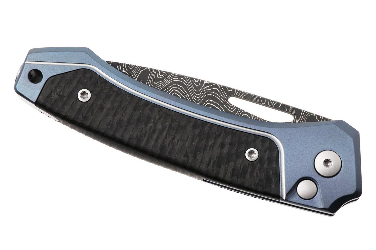 LionSteel Twain Chad Nichols Scrambled Damascus TW-D-BL Blue Titanium, Carbon Fiber, zakmes, Gianni Pauletta design