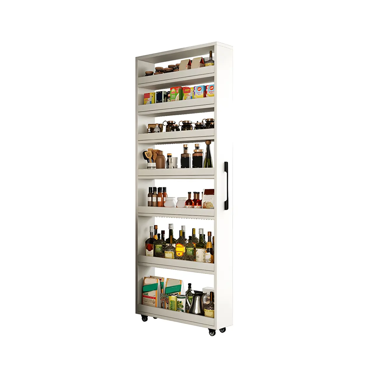 Modern Wooden Buffet Table with Open Shelves and Caster