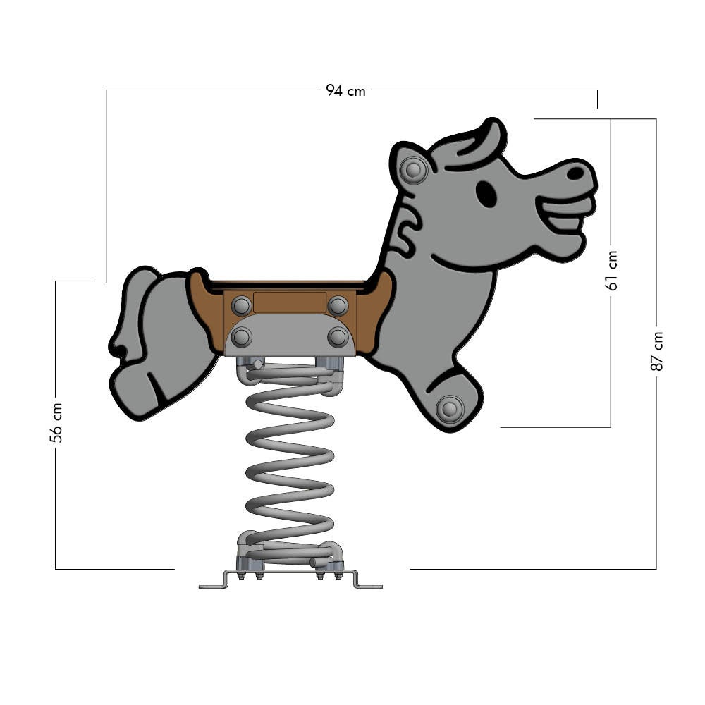 WICKEY Spring Rocker PRO Paardenjolley – ONDERPLAAT – Openbaar springdier volgens 1176 – voor openbare en particuliere ruimtes. Vandaalbestendig – bruin/rood