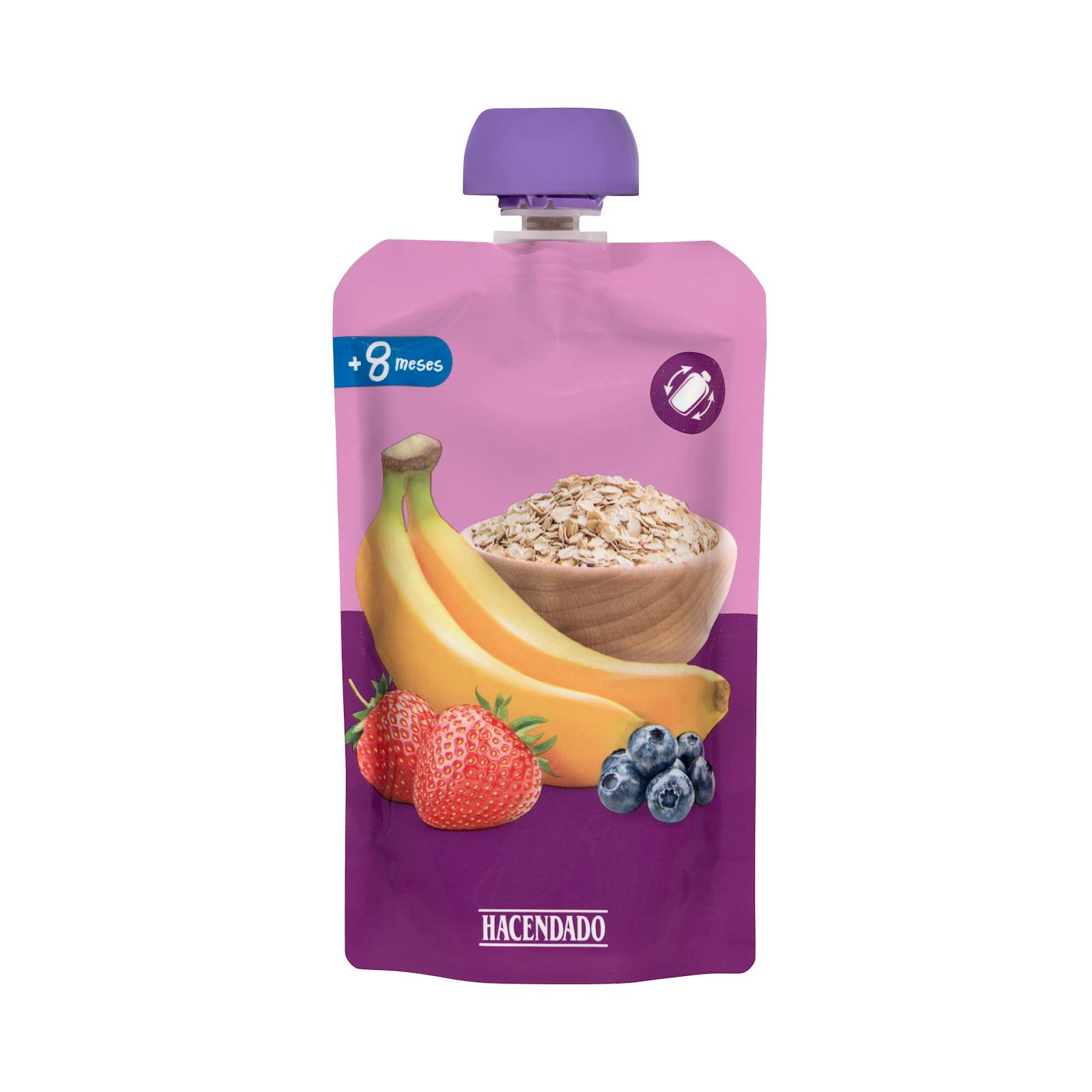 Bouillie Hacendado à la banane, à la fraise, à la myrtille et à l'avoine +8 mois
