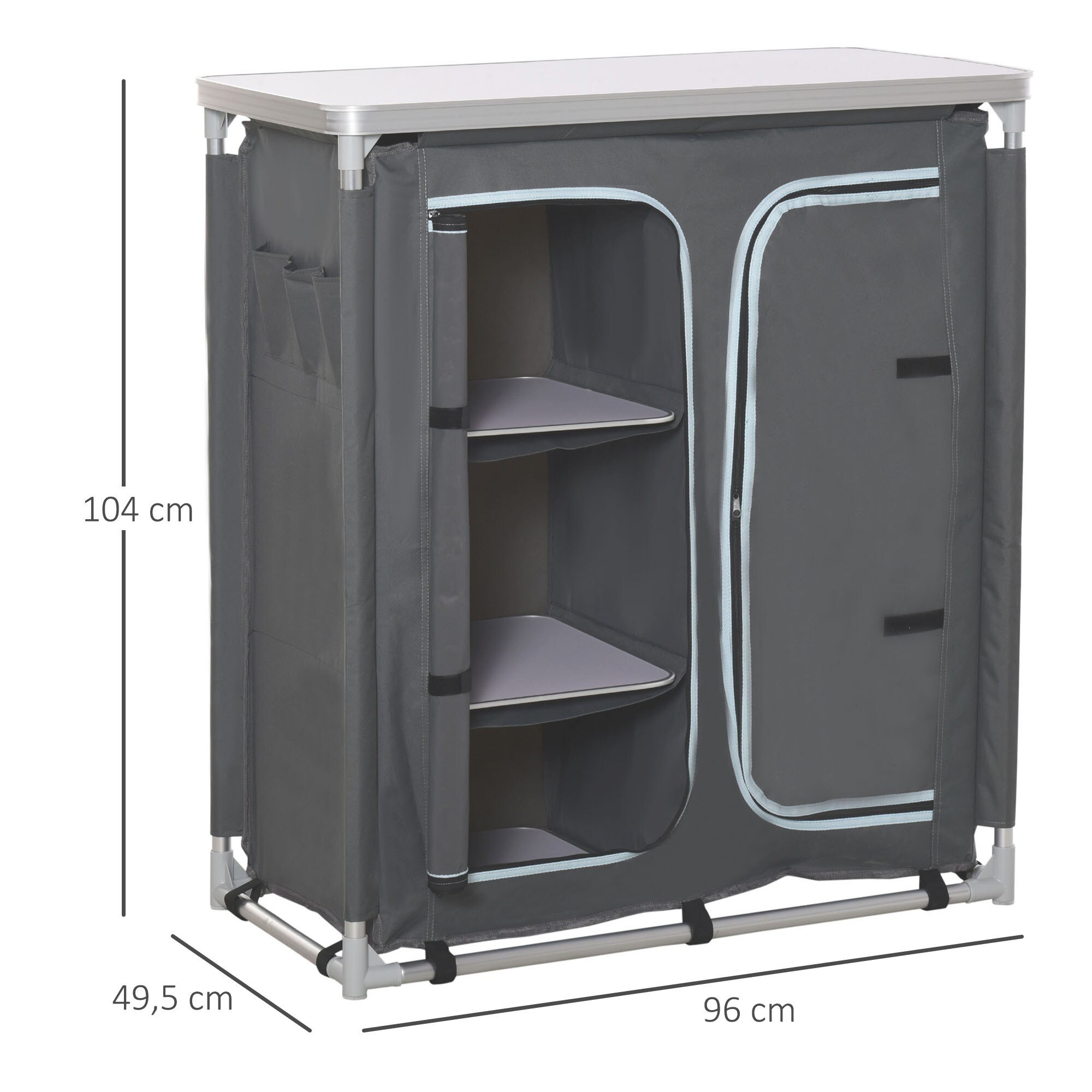 Outsunny 2in1Campingtisch mit Arbeitsplatte und Fächern grau 96 x 49,5 x 104 cm (LxBxH)