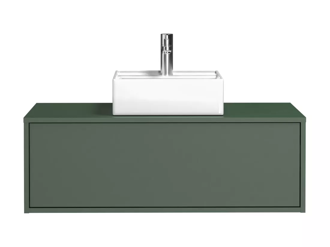 Meuble de salle de bain suspendu vert mat avec simple vasque carrée - 94 cm - TEANA II