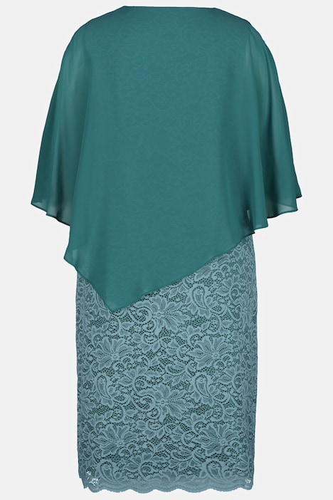 Abendkleid, Chiffon-Cape, Jersey, Spitzensaum, 3/4-Arm