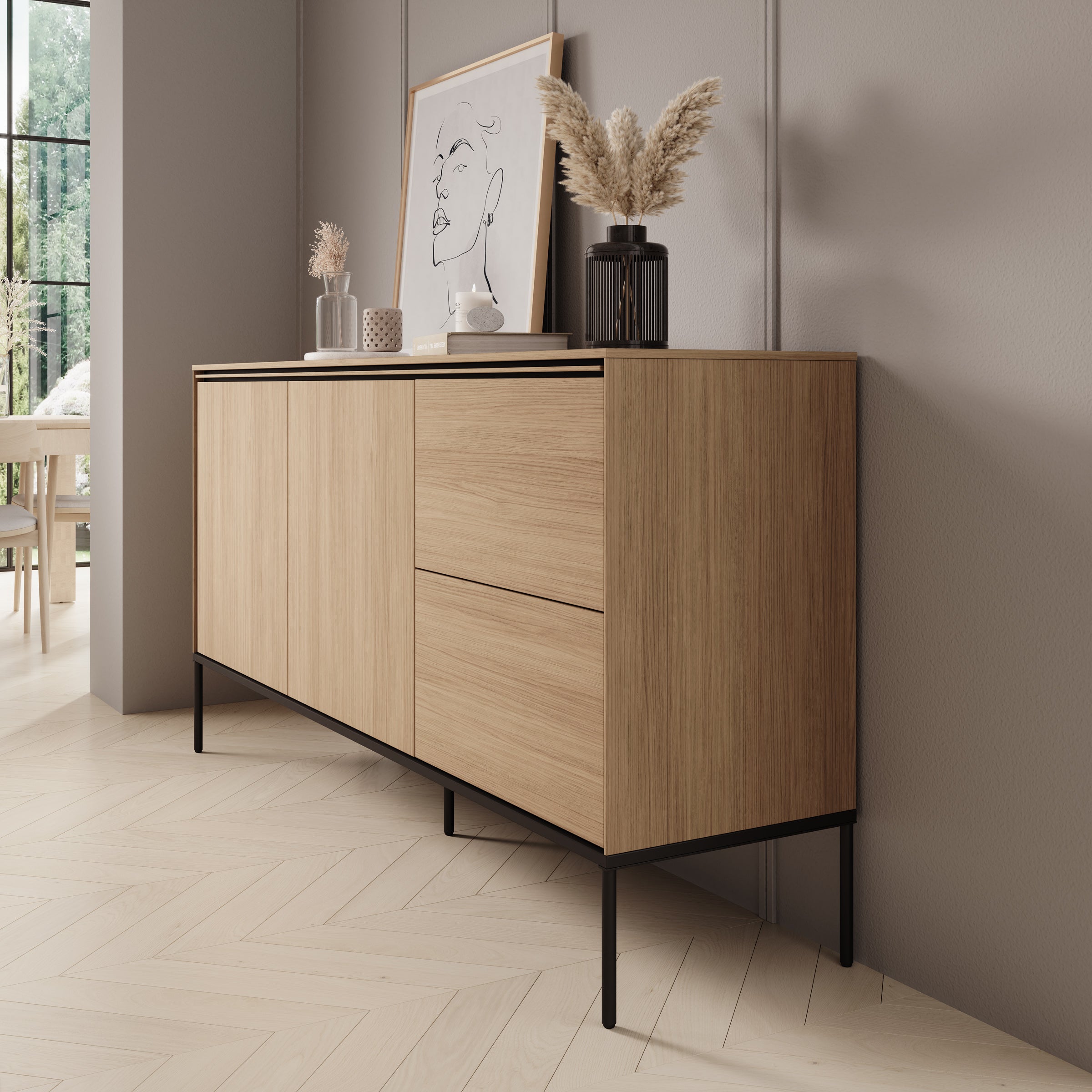 Meubella - Vicious - Dressoir - Eiken - 167x41x85 cm