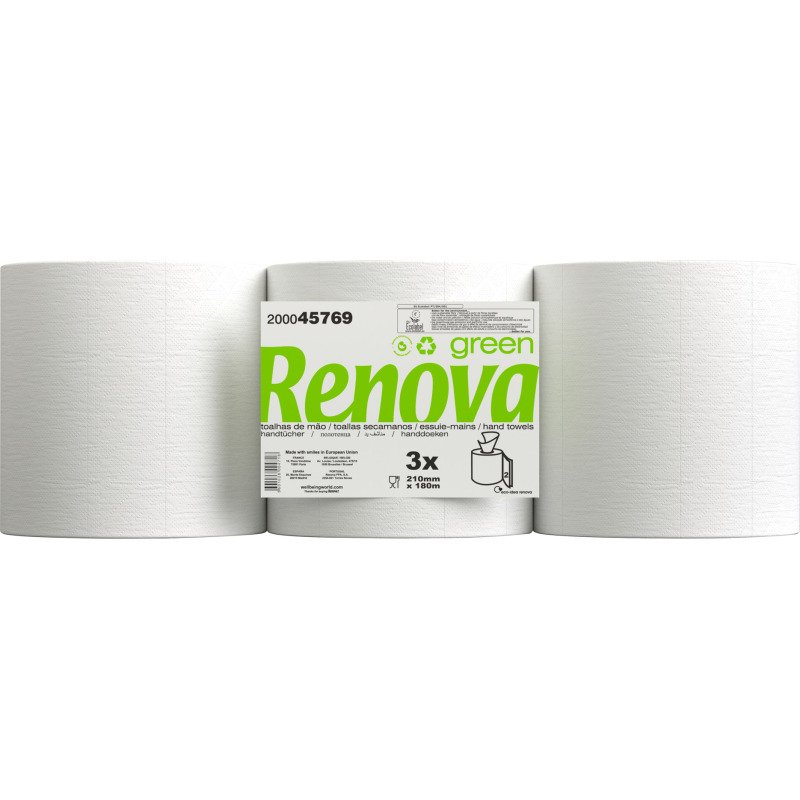 Rouleau d'essuie-mains Renova Green double épaisseur 180 m - Lot de 3