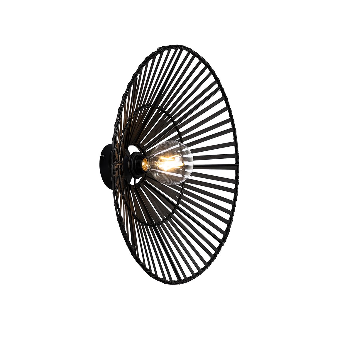 Oosterse wandlamp zwart bamboe rond - Pua