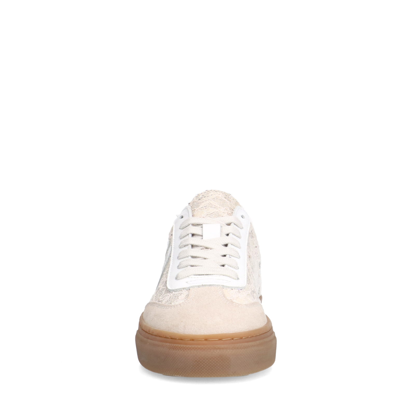 Beige leren sneakers met kanten details