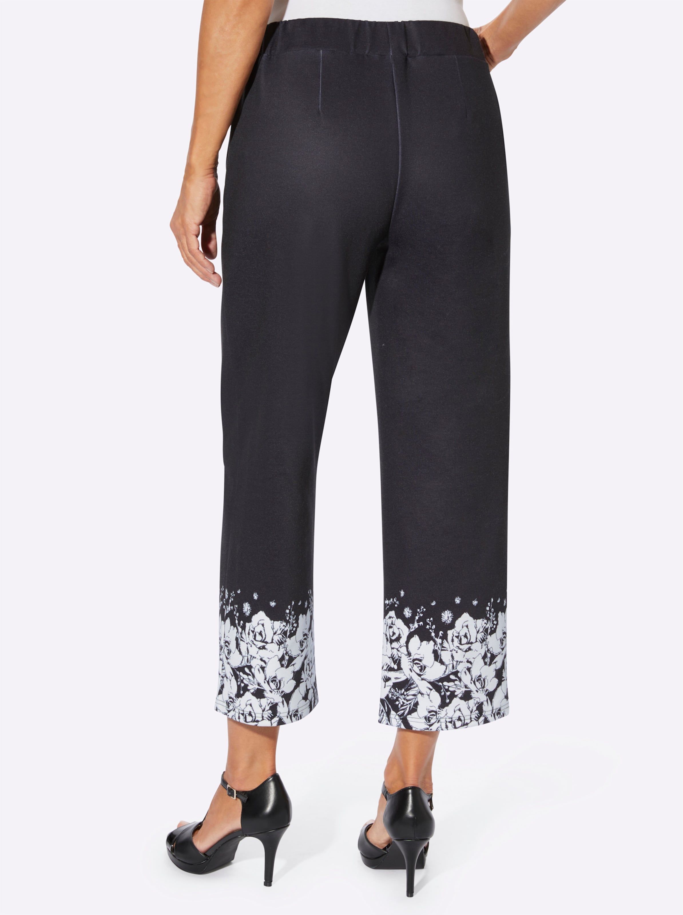 7/8-Jersey-Hose in schwarz-ecru-bedruckt